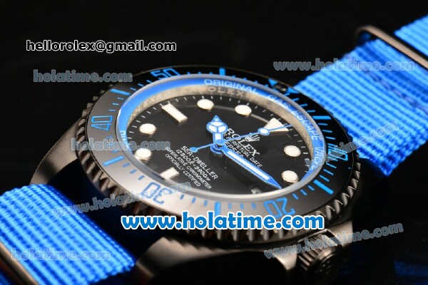 Rolex Sea-Dweller Deepsea Asia 2813 Automatic PVD Case with Blue Nylon Strap and Blue Diver Index - Click Image to Close